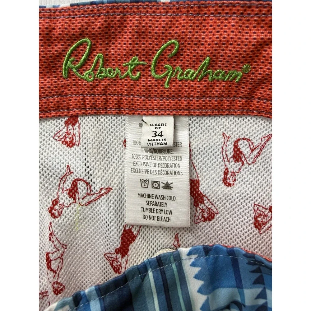 Robert Graham Swim Trunks 34 Geometric Print Classic Fit Luxury Beach Resort